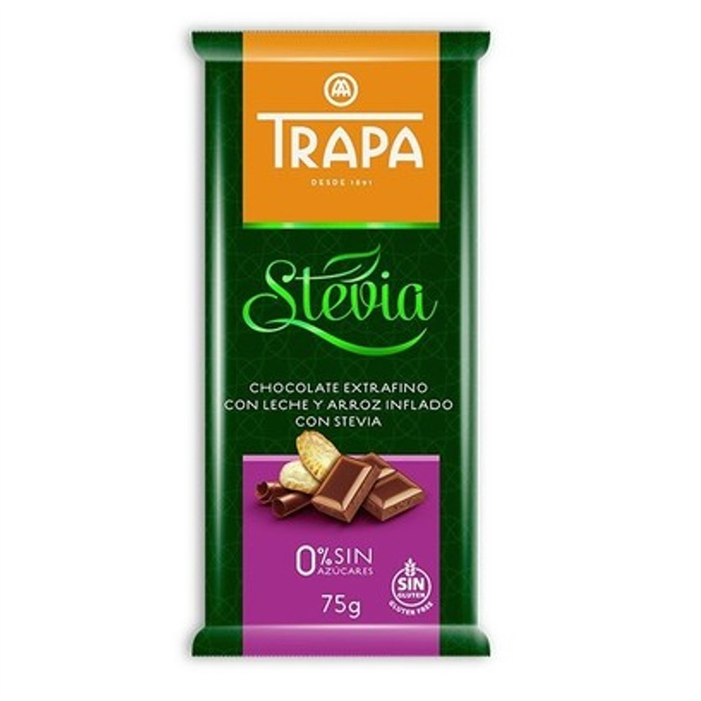 Mléčná čokoláda se stévií a pufovanou rýží - TRAPA 75g